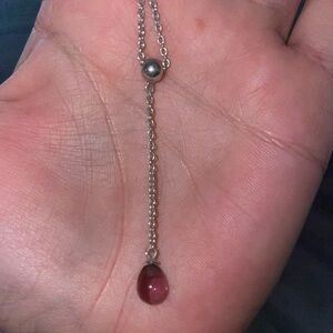 Sterling Silver, Cabachon Dangling Rhodolite necklace